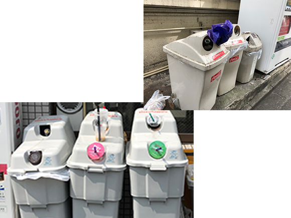 空き缶入れに入り切らなかった飲料のごみ